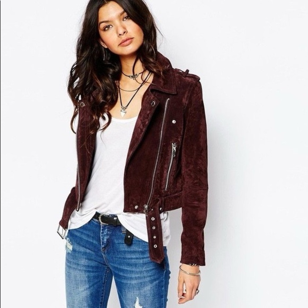 Blank NYC Burgundy Suede Moto Jacket